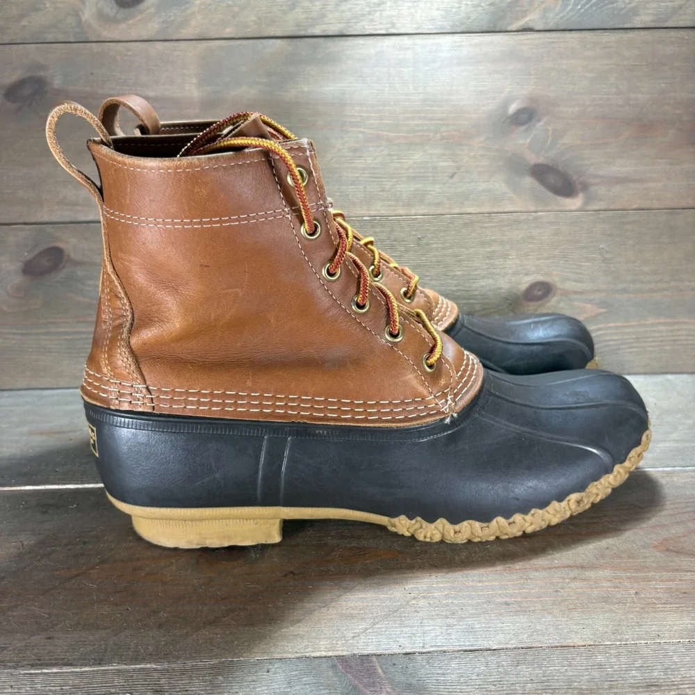 LL Bean Duck Boots Mens size 10 shoes Tan Leather Waterproof Lace Up winter rain